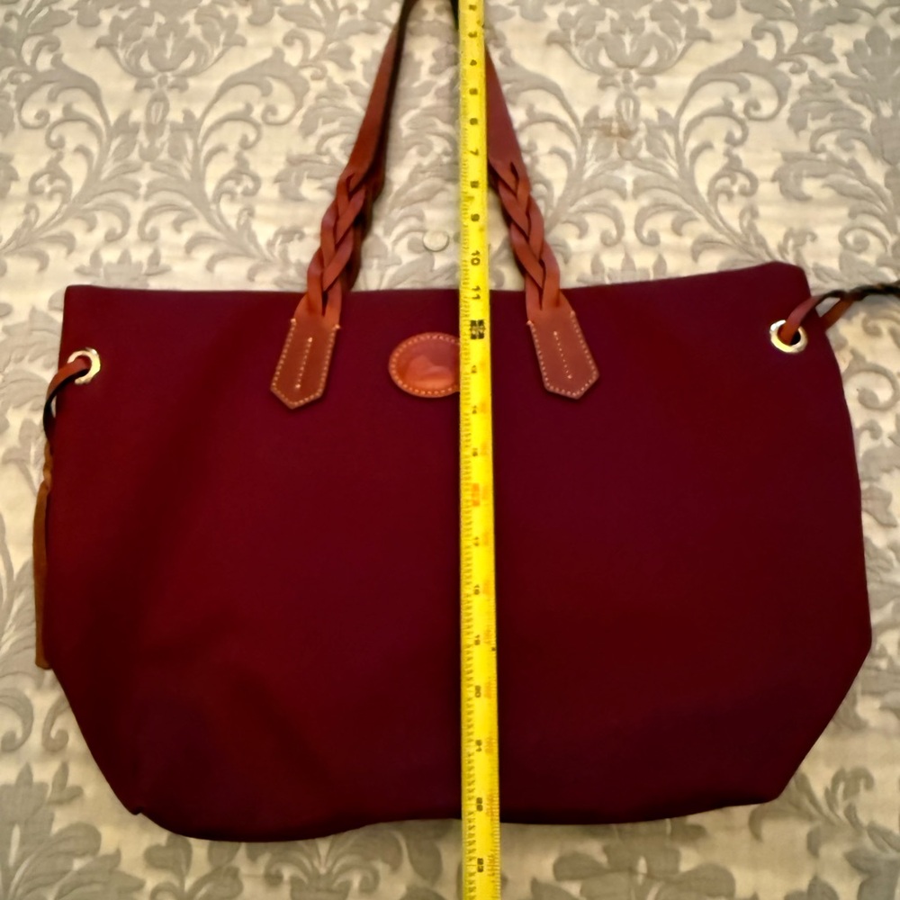 Dooney and Bourke Leather-Trim Burgundy Tote Bag - Picture 2 of 6